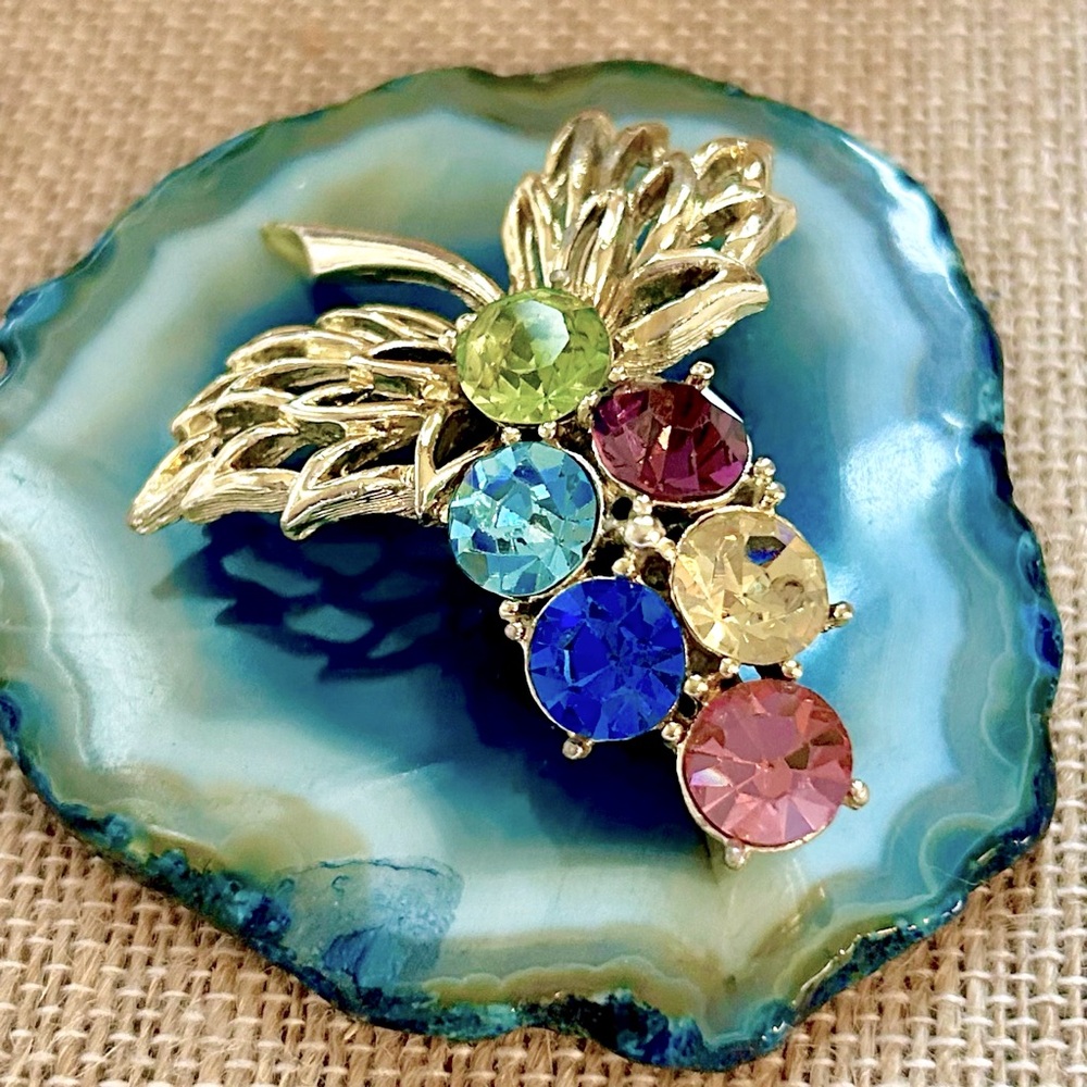 Vintage Fruit Salad Grapes Crystal Rhinestone Brooch Spectacular